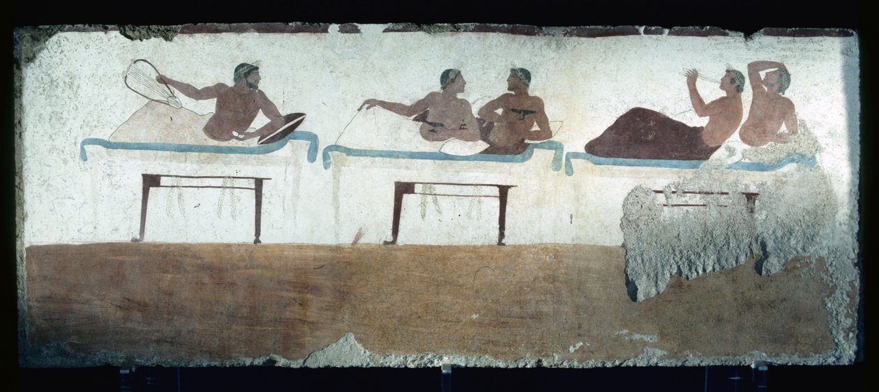 Peinture grecque de la Tombe du Plongeur, Paestum, 480 av. J.-C. Banqueteurs. Scène de symposium, Italie - Unknown