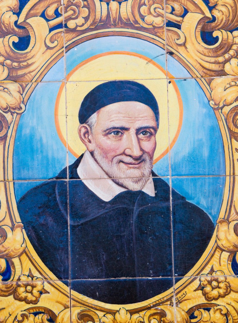 Saint Vincent de Paul 1581-1660. Prêtre catholique français et saint. Carreau de céramique pour rue nommée d