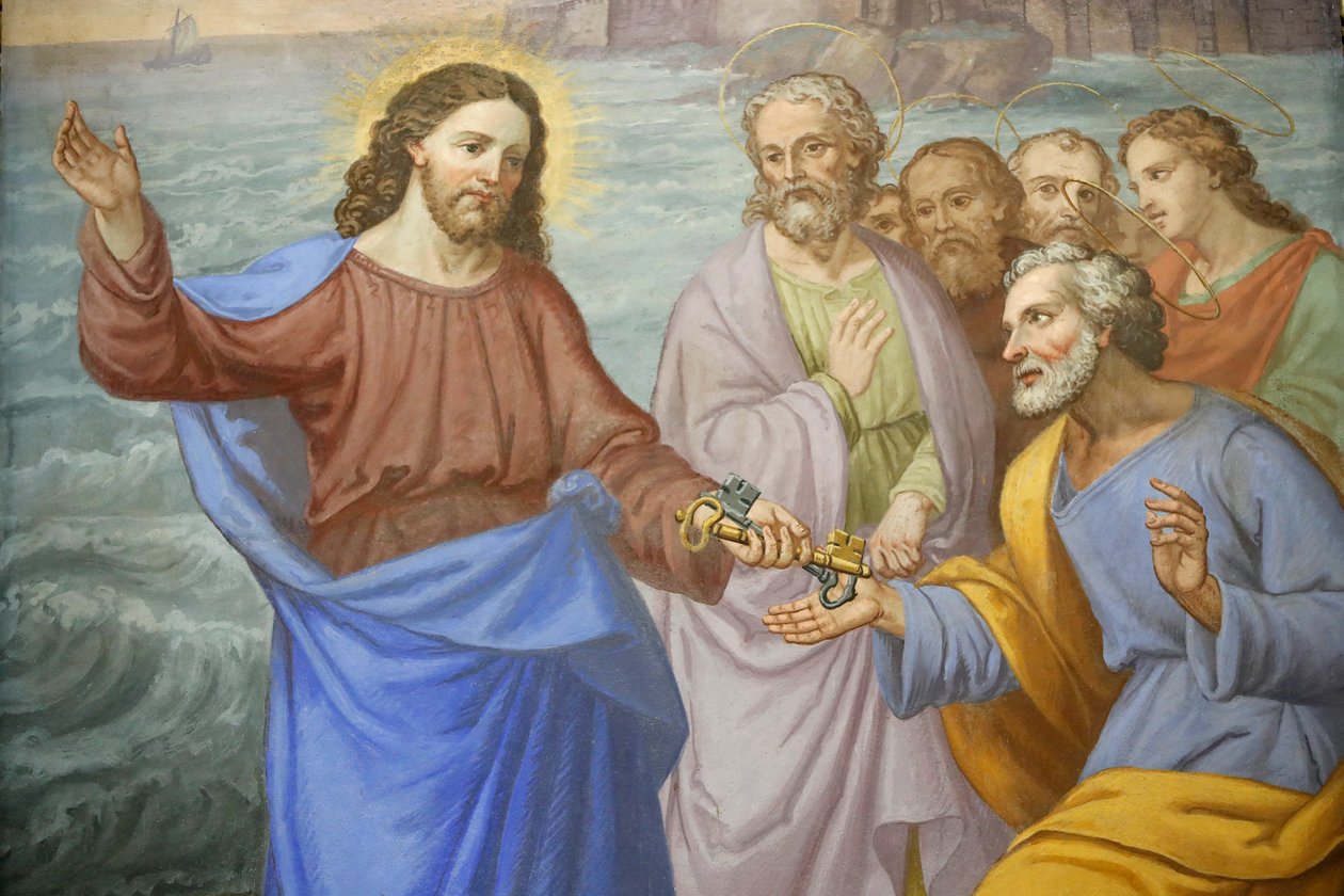 Église Saint-Grat, Peinture, Christ remettant les clés à Saint Pierre, Valgrisenche, Italie - Unknown