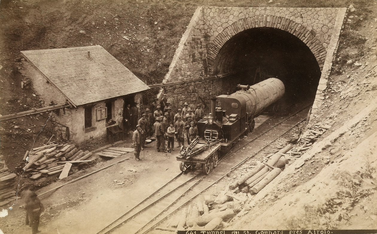 Travailleurs pendant la construction du tunnel ferroviaire du Gothard, Suisse, vers 1880 - Unknown