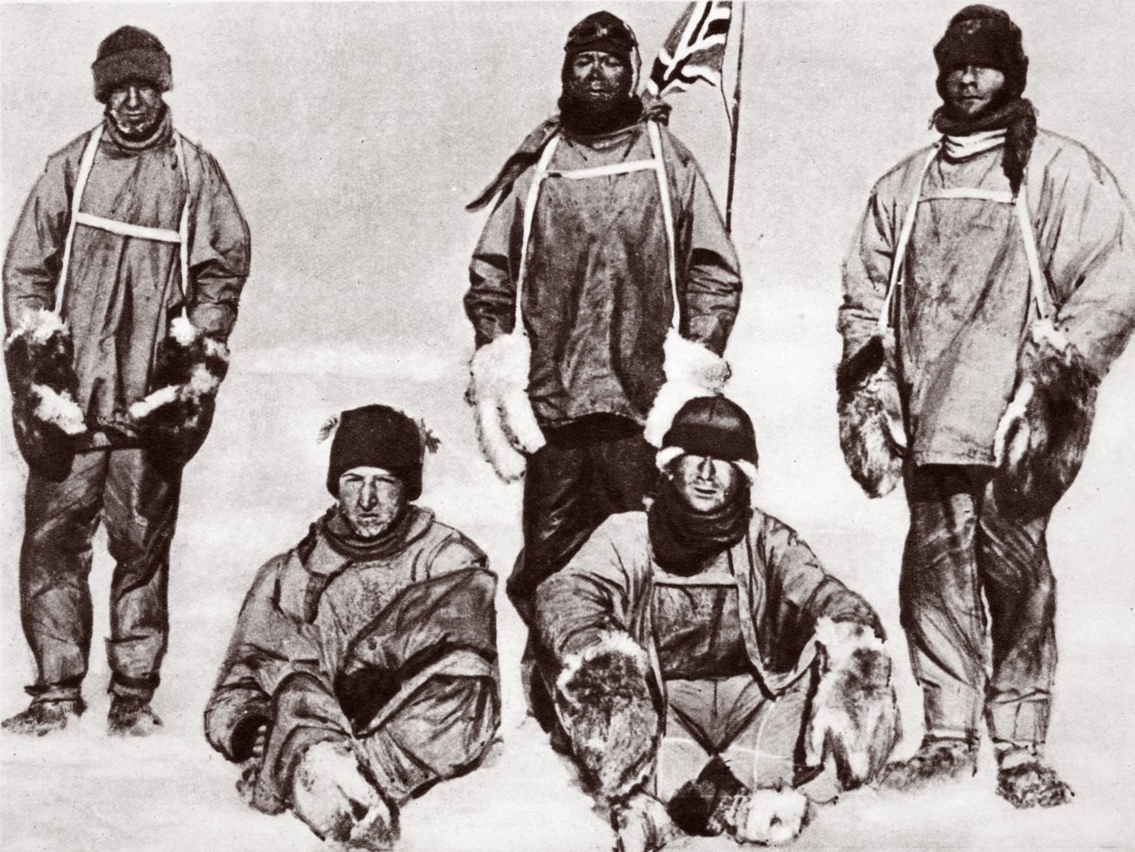 Scott, Wilson, Oates, Bowers et Evans au pôle Sud, 18 janvier 1912 - English Photographer