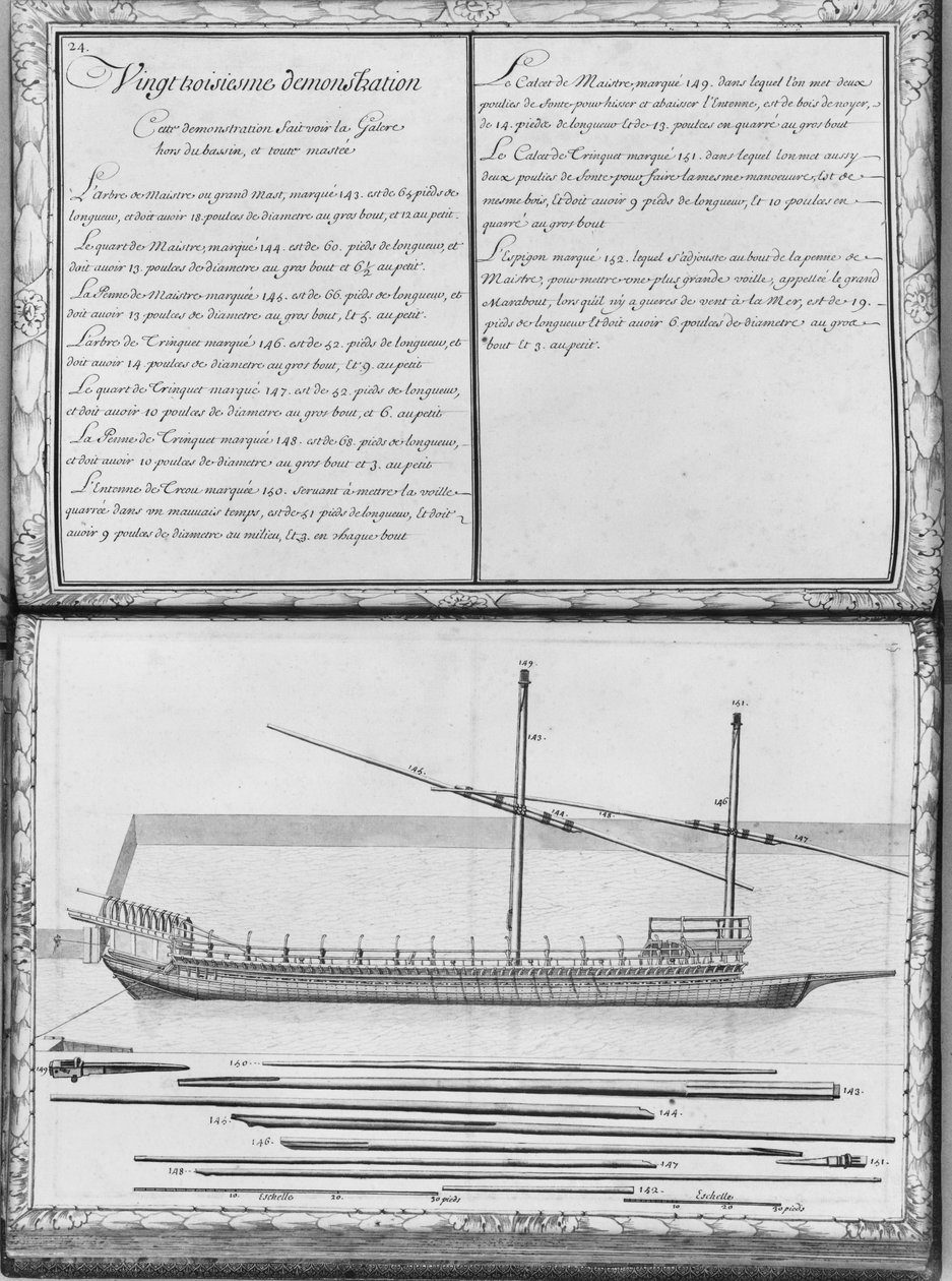 Une galère avec tous ses mâts, hors du dock, vingt-troisième démonstration, planche 24, illustration de 