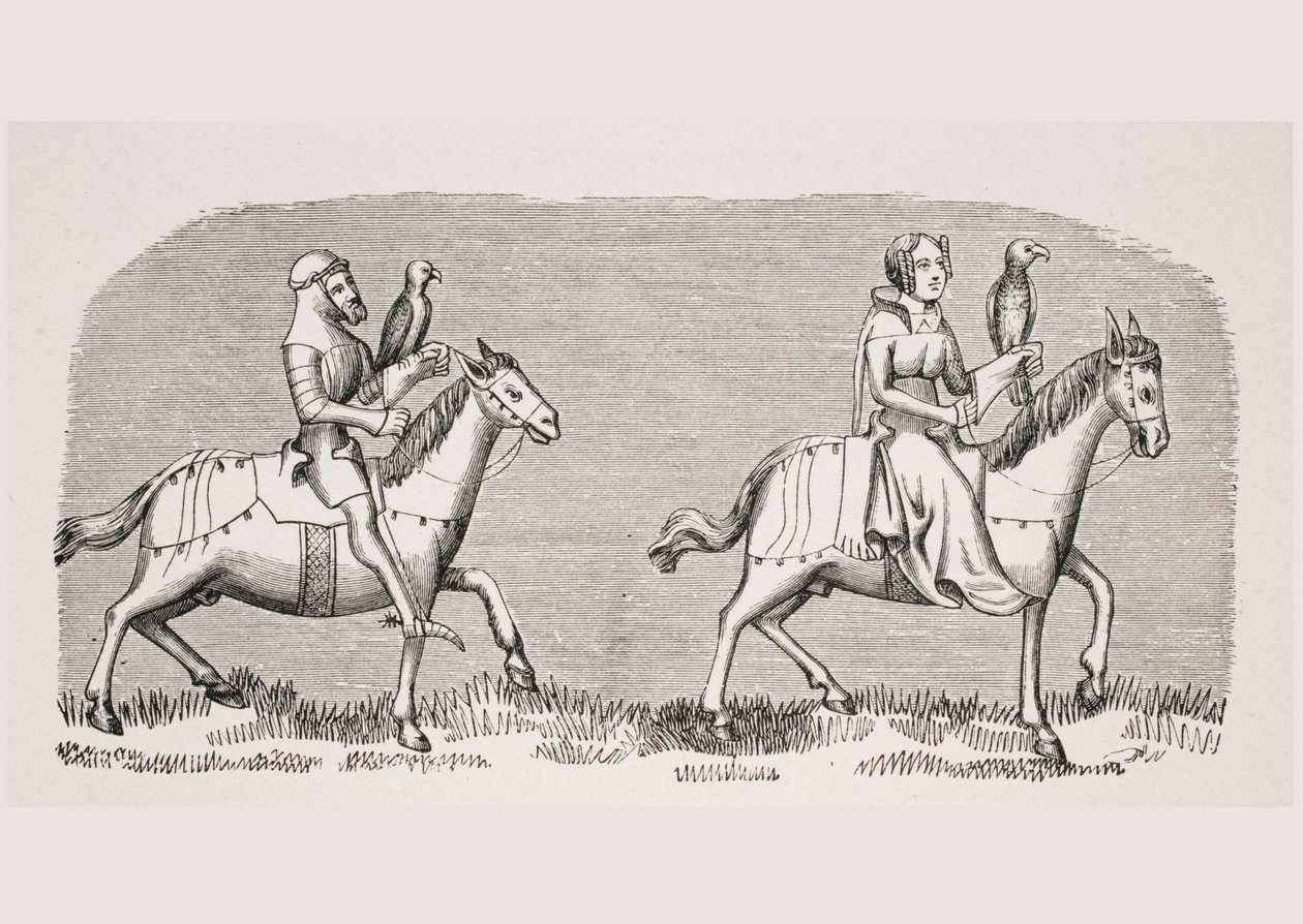 Dame partant chasser au faucon, reproduction d