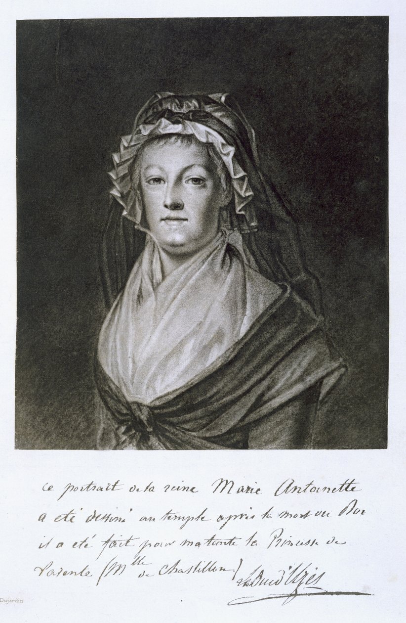Portrait de Marie-Antoinette dans la prison du Temple, gravé par Dujardin, de 