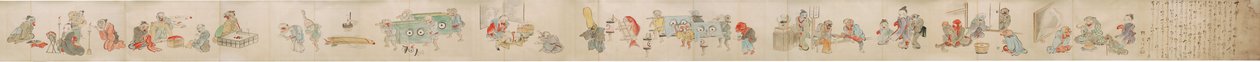 Parchemin japonais représentant le mariage et la vie domestique des Yokai/youkai - Unknown
