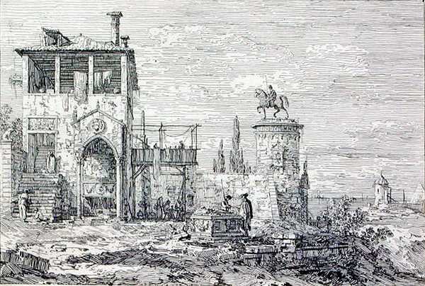 Paysage avec un monument équestre - Canaletto