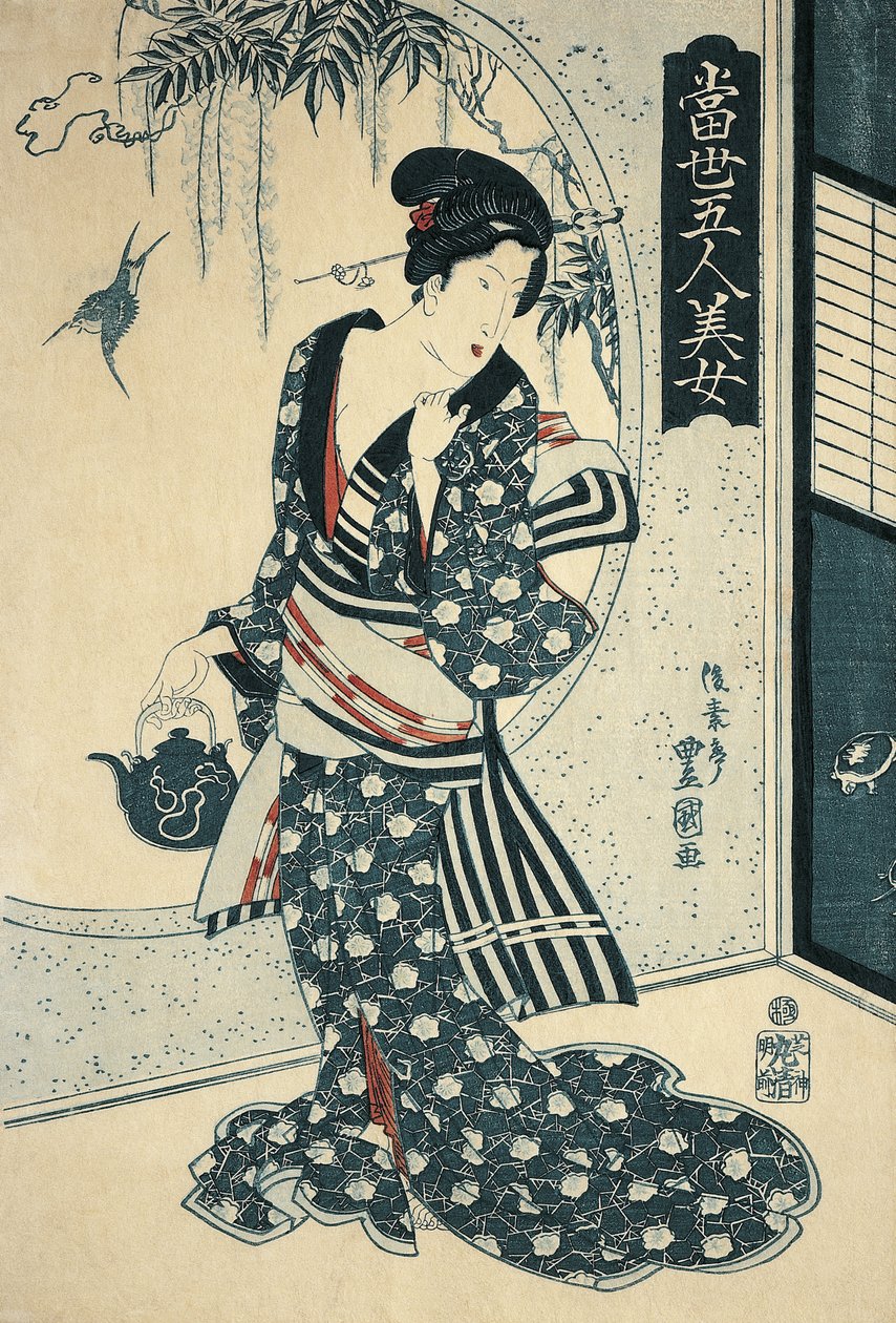 Jeune femme tenant une théière - Toyokuni II