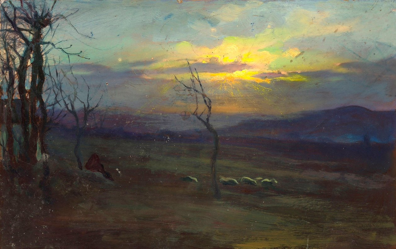 Crépuscule. Photo-peinture représentant un paysage au coucher du soleil - Unknown