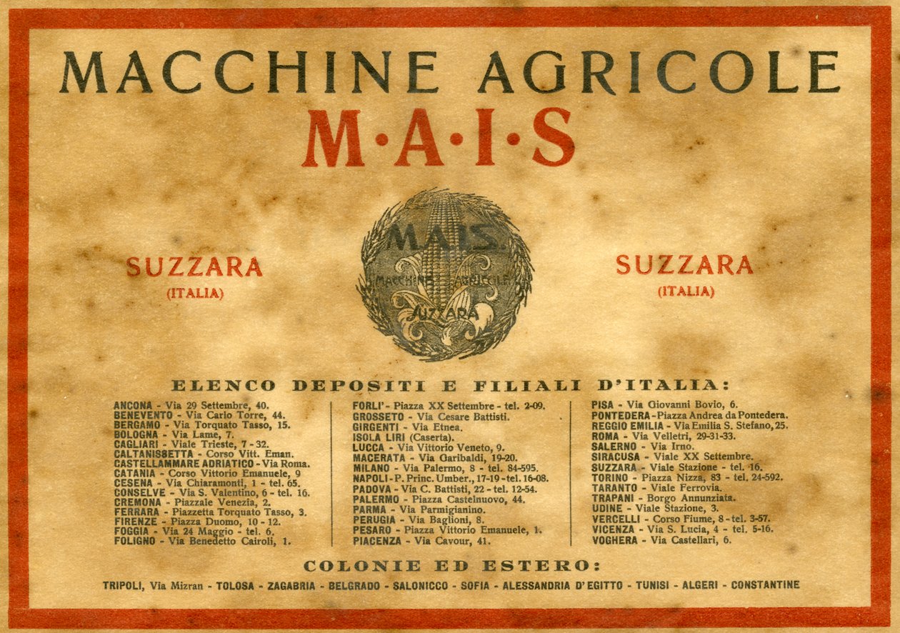Machines agricoles. Suzzara, 1925 - Unknown
