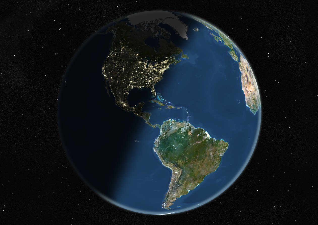 Globe centré sur les Amériques, image satellite en vraies couleurs - Unknown