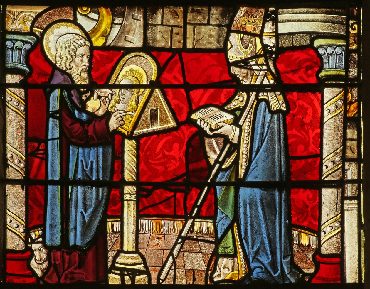 Saint Luc peignant un portrait de la Vierge Marie ; aussi un évêque (Saint Pierre ?) Rumilly - Unknown