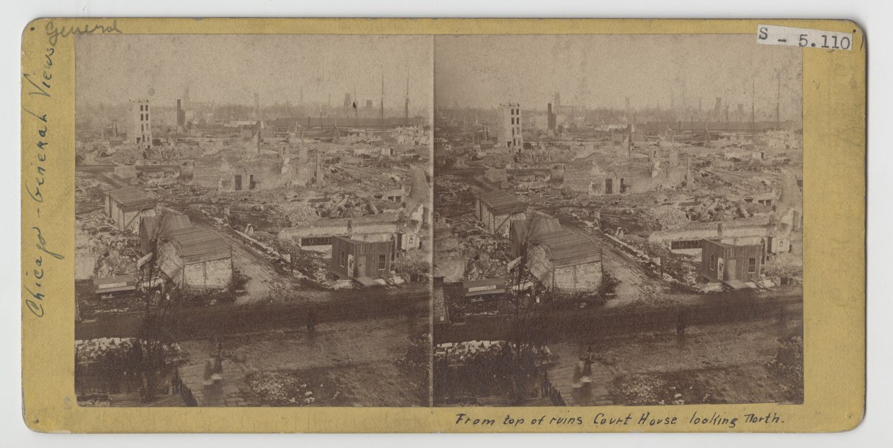 Vue stéréoscopique depuis le sommet des ruines du palais de justice, regardant vers le nord, après l
