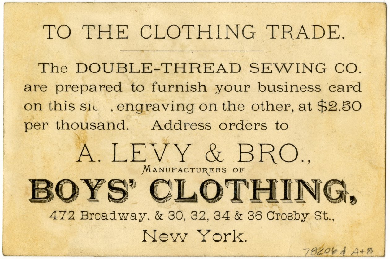 A. Levy Brothers Patents Process, carte de commerce verso - American School