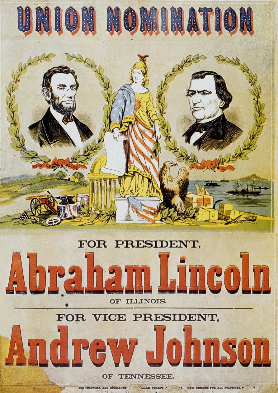 Affiche pour les élections présidentielles américaines : candidat Abraham Lincoln et son vice-président Andrew Johnson, 1860 - American School