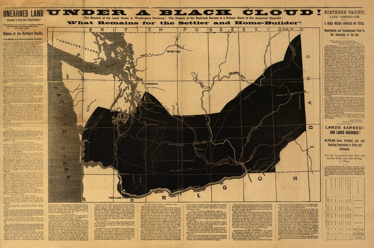 Sous un nuage noir ! Que reste-t-il pour le colon et le constructeur de maisons ? Carte du Territoire de Washington publiée par le Département de l