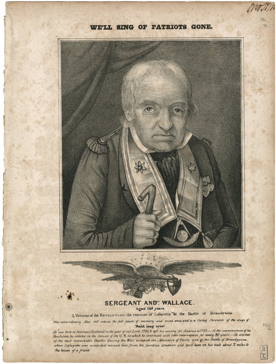 Nous Chanterons les Patriotes Disparus, par William Clifton [couverture de partition], c.1835 - American School
