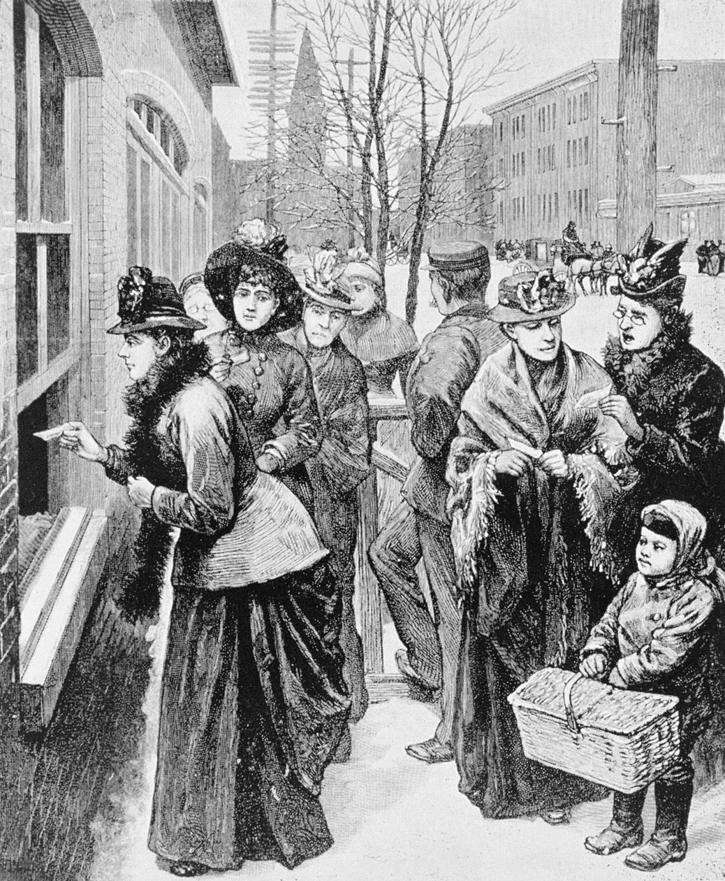 Femmes alignées pour participer à une élection, 1870 - American School
