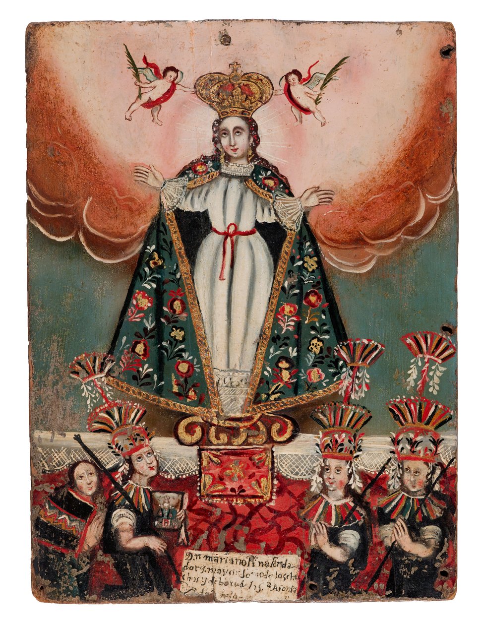 La Vierge Marie avec des donateurs indiens, 1752 - Bolivian School