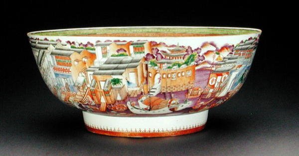 Bol, décoré dans une palette mandarine avec une scène des Hongs à Canton, période Quianlong, vers 1770 - Chinese School