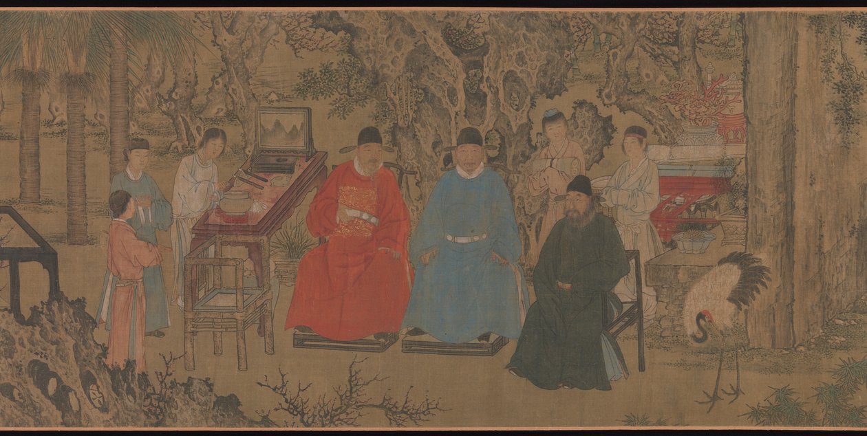 Réunion élégante dans le jardin des abricotiers, rouleau, vers 1437 - Chinese School