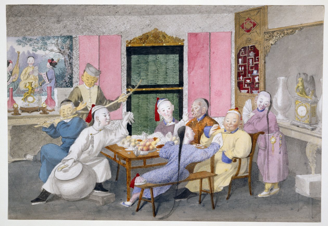 Mandarin diverti par des musiciens c.1860 - Chinese School