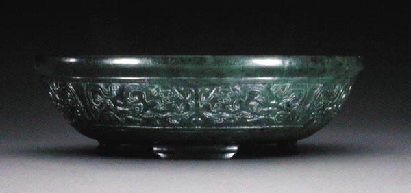 Bol de mariage avec une bande de phénix archaïques et de poissons sur quatre pieds en console (grès) - Chinese School
