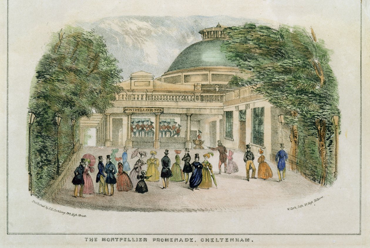 Promenade de Montpelier, Cheltenham, gravée par W. Clerk, c.1835 - English School