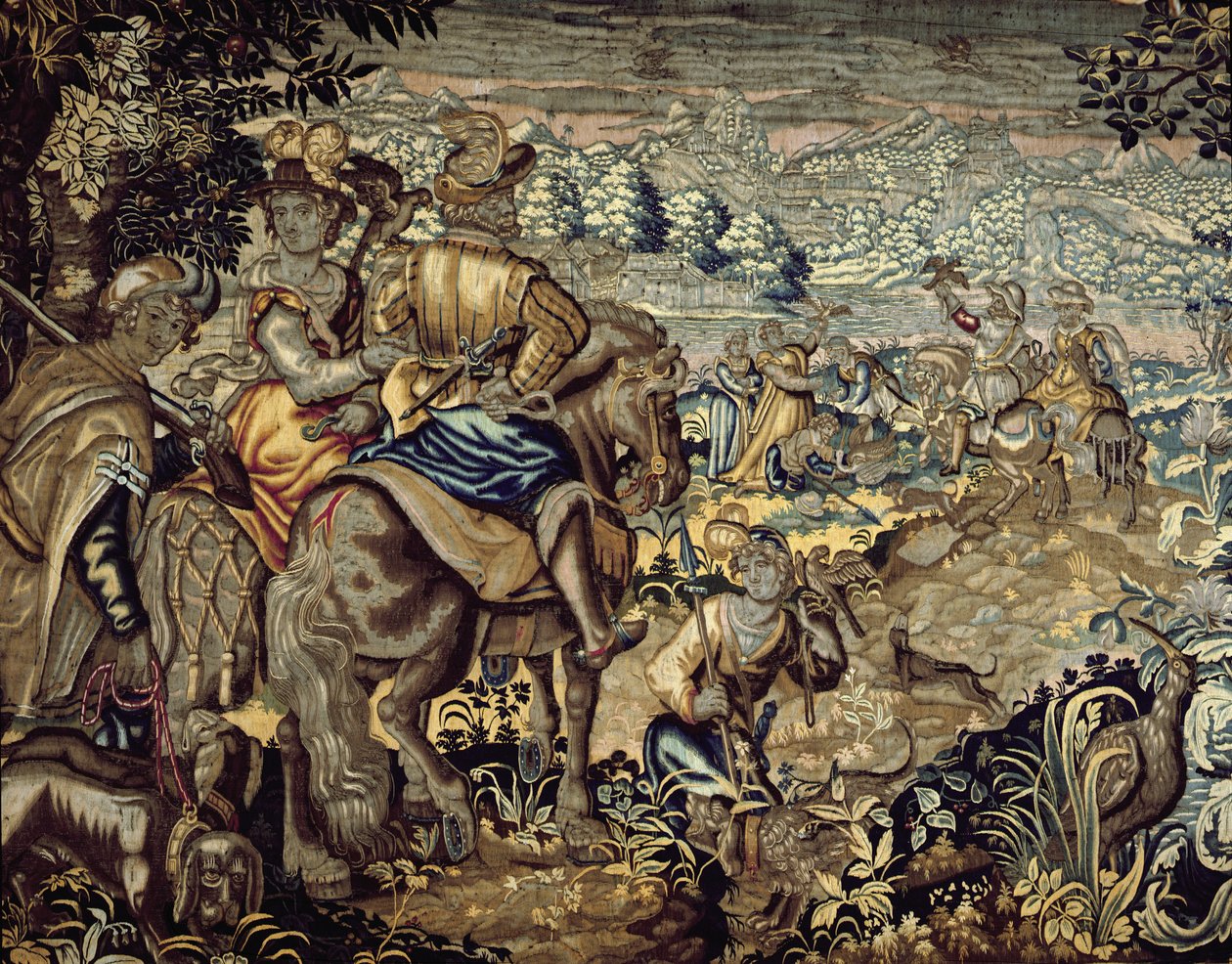 Tapisserie représentant une scène de fauconnerie - Flemish School