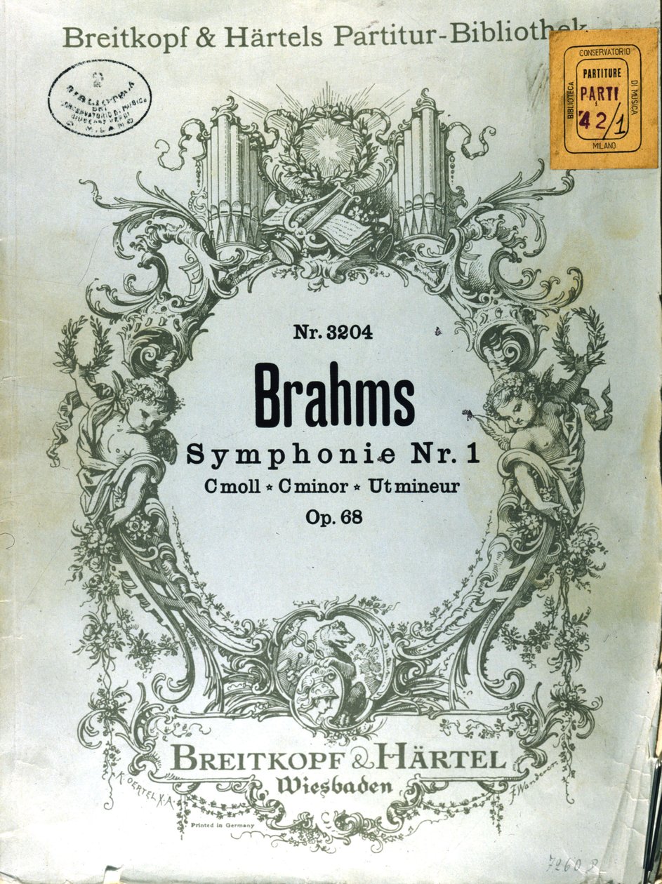 Frontispice de la partition de la première symphonie de Johannes Brahms (1833 - 1897) - French School