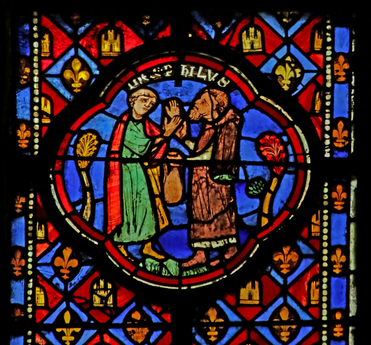 Vitrail représentant Théophile avec un Magicien - French School