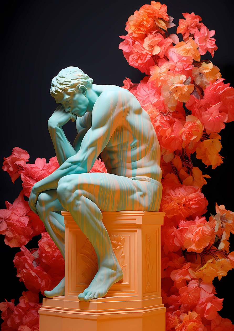 La statue du penseur en découpage floral - F. Abderrahim