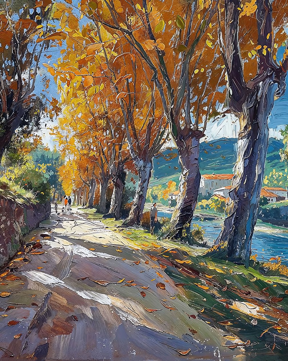 Chemin de campagne à travers la forêt, paysage impressionniste - F. Abderrahim