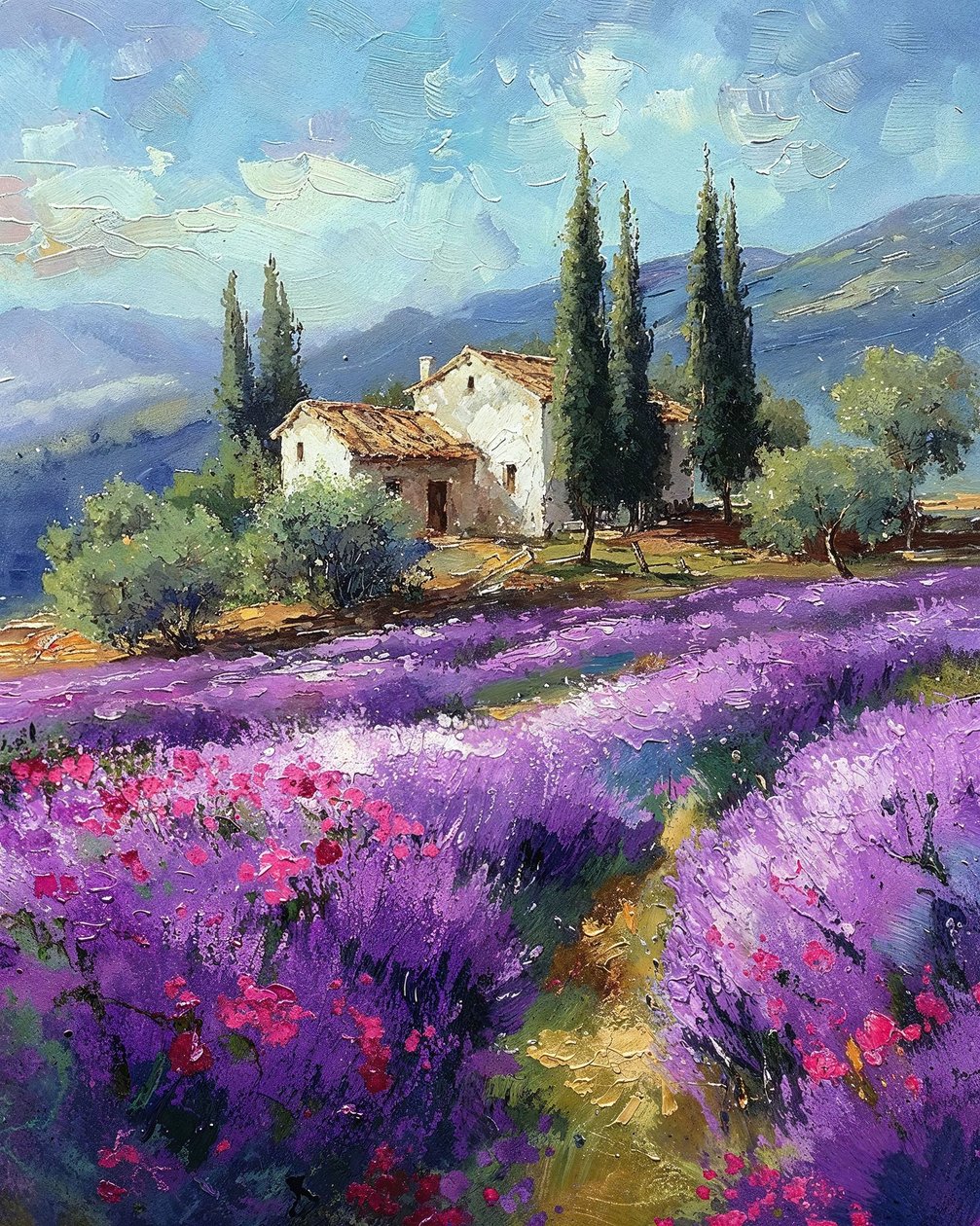 Champs de lavande, Paysage avec point de vue pittoresque, Décoration murale à vendre - F. Abderrahim