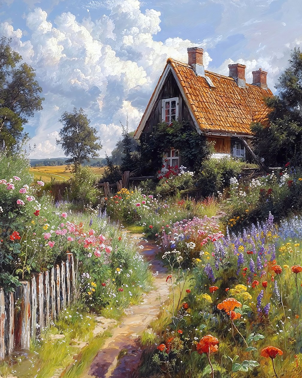 Jolie maison, jardin fleuri, paysage botanique - F. Abderrahim