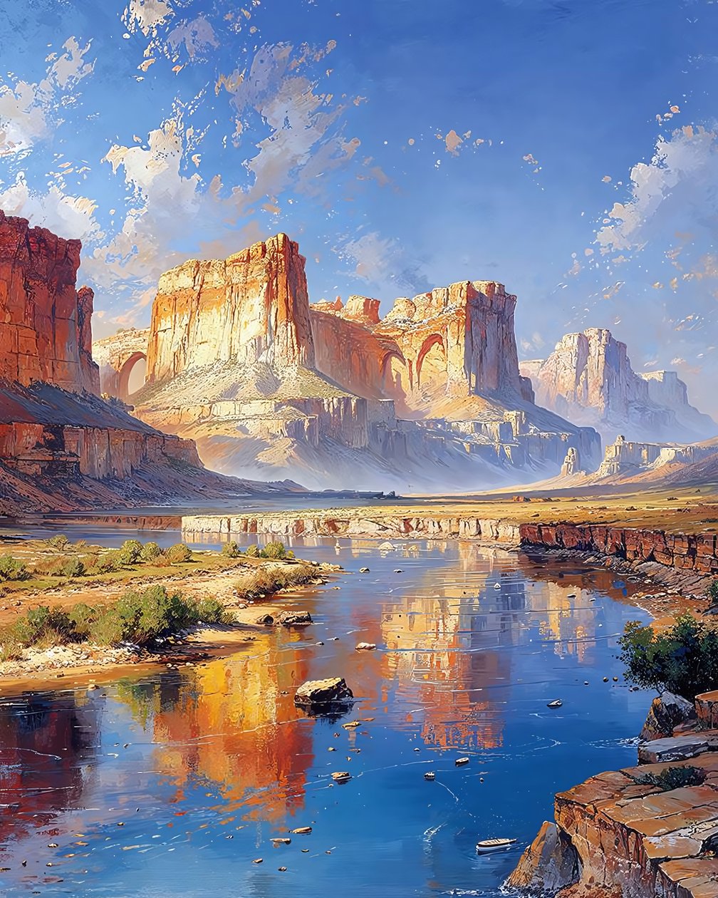 Paysage avec une vallée brumeuse paisible - F. Abderrahim