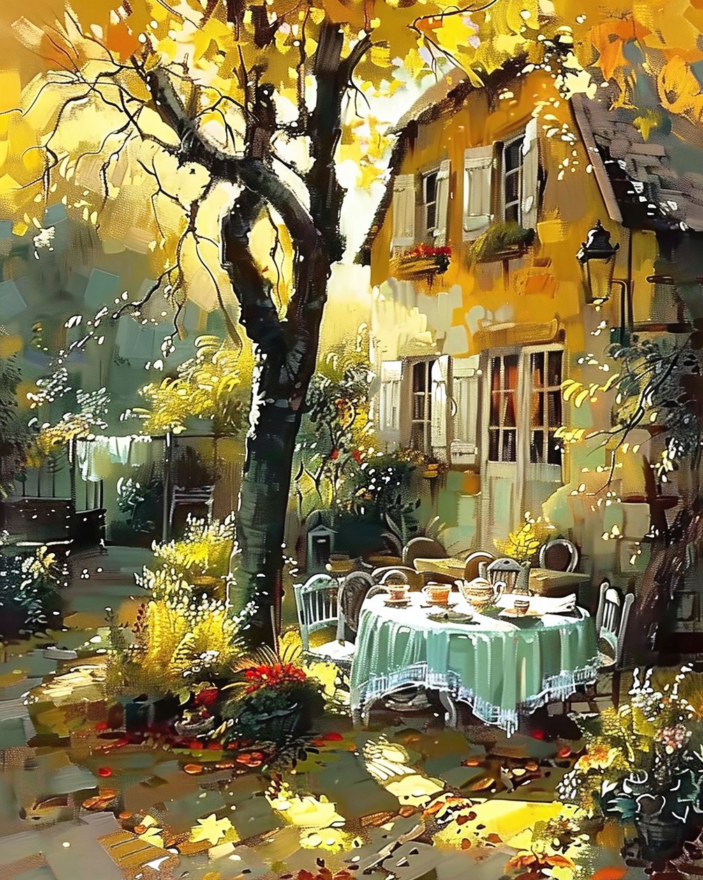Table de déjeuner dans le jardin d