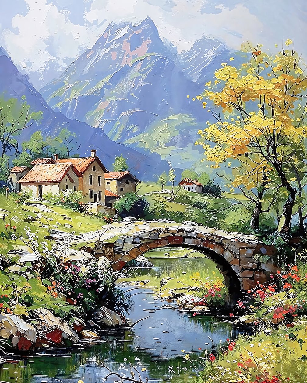 Paysage avec coucher de soleil sur les montagnes - F. Abderrahim