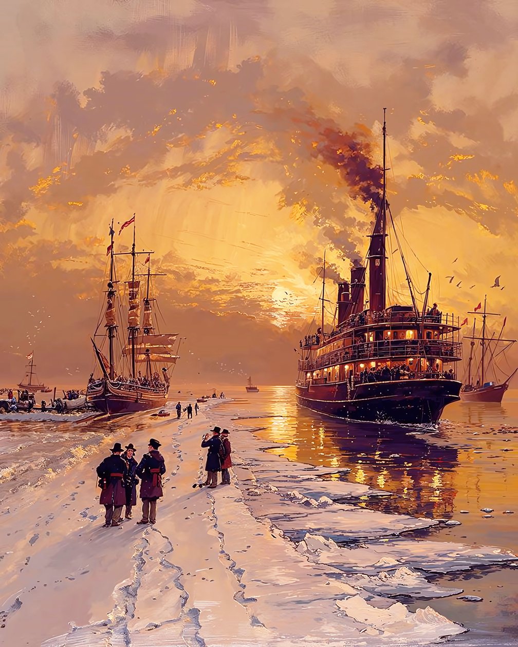 Bateau à vapeur près des calottes glaciaires gelées - F. Abderrahim