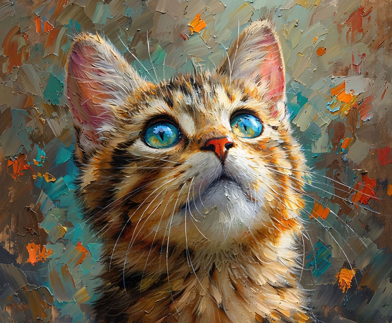 Un chat mignon aux yeux bleus regardant vers le haut, visage d