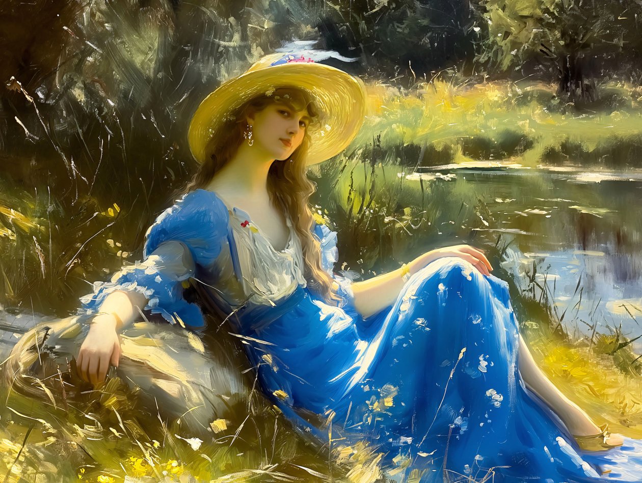 Peintures classiques de femmes dans la nature, inspiration de John Singer Sargent - F. Abderrahim