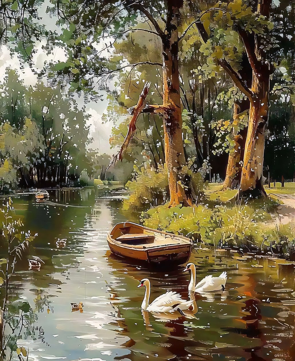 Des oies nagent dans un ruisseau d