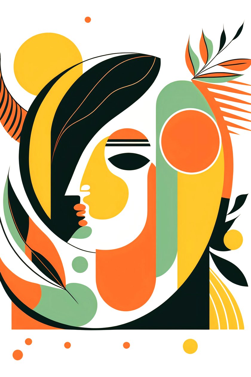 Abstrait minimal, lignes et formes Boho, style Picasso ,impression sur toile à la demande - F. Abderrahim