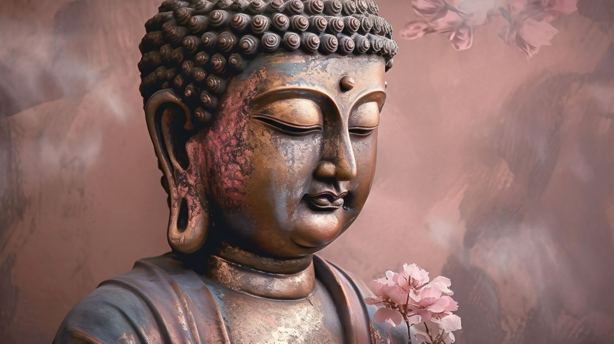 Bouddha paisible sur lotus, art mural pour le salon, toile horizontale - F. Abderrahim