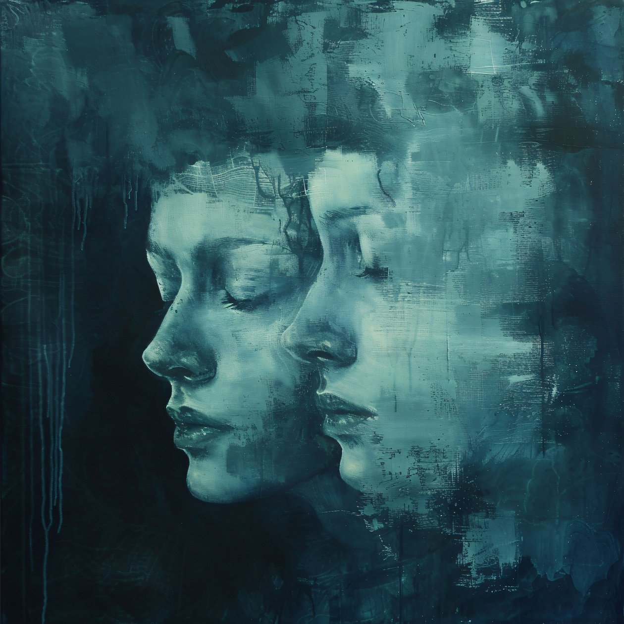 Double Face Painting in sadness, wall art decor  canvas prints - F. Abderrahim