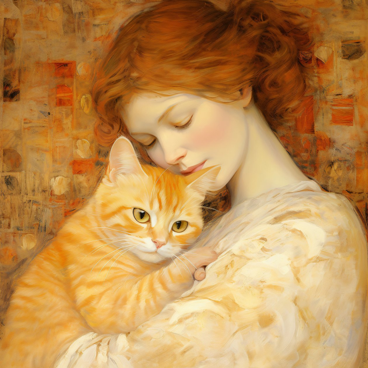 Une jeune femme étreint son chaton dans le style Bloch Bauer, Custom Canvas Prints - F. Abderrahim