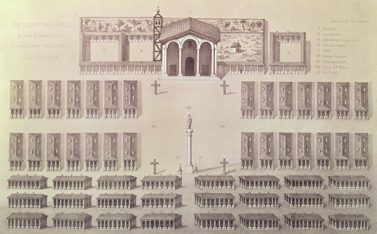Plan de la mission de Candelaria au Paraguay, gravé par Frederic Sorrieu (1807-71) - A. Demersay