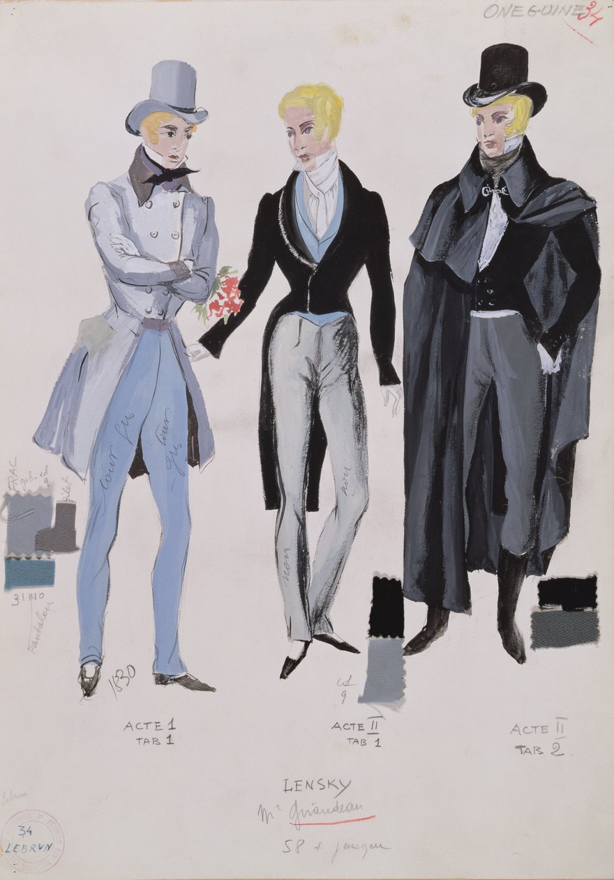 Lensky, costumes des actes I, II et III de l