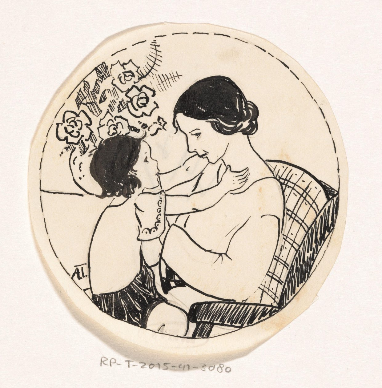 Fille sur les genoux de sa mère - A. Tinbergen (signed by artist)