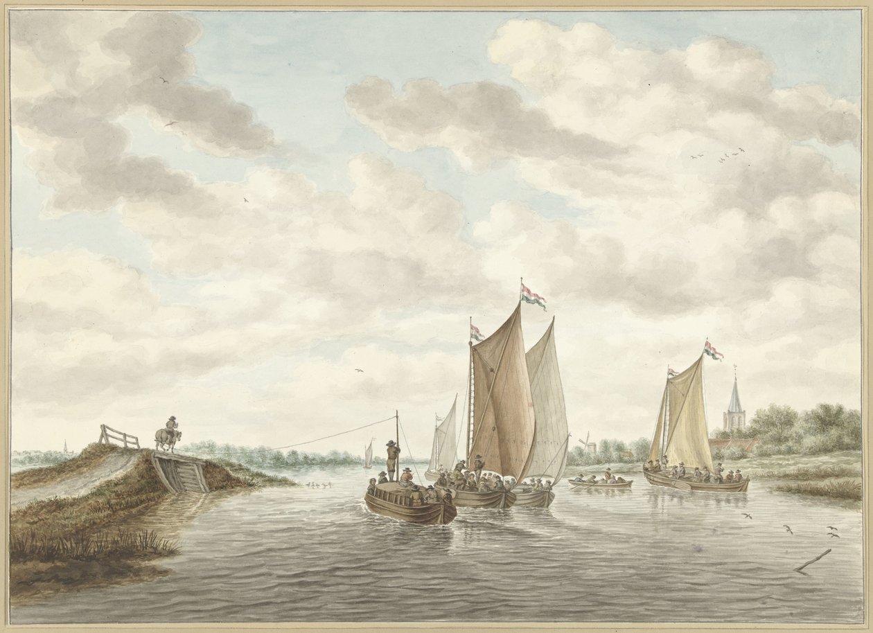 Paysage fluvial avec différentes barques - Abraham Delfos