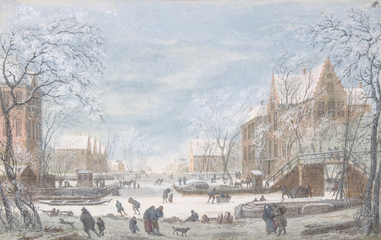 Neige tombant sur une ville hollandaise - Abraham Rademaker